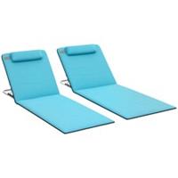 Outsunny 2 Pieces Outdoor Beach Mat Steel Reclining Chair Set Light Blue