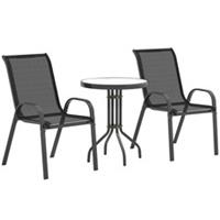 Outsunny Garden Bistro Set, Small Garden Set w/ Stackable Chairs, Black