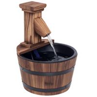 Outsunny Garden Wood Barrel Pump Patio Electric Water Fountain Deck Feature New