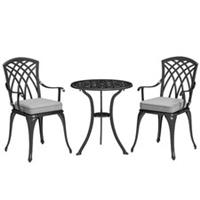 Outsunny 3 PCs Aluminium Garden Coffee Table Set w/ Parasol Hole & Cushions