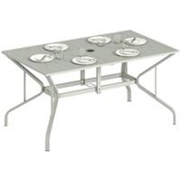 Outsunny Garden Dining Table with Steel Frame and Slatted Top, Light Grey