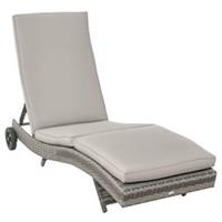 Outsunny Outdoor Rattan Sun Lounger with Reclining Back, Wheels, Grey