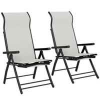 Outsunny Folding Reclining Garden Chairs Set of 2 with Footrest, Light Grey