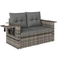 Outsunny Rattan Garden Sofa with Hidden Side Trays 2 Seater, Dark Grey