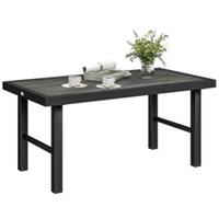Outsunny Garden Coffee Table with SPC Woodgrain Tabletop, Dark Grey
