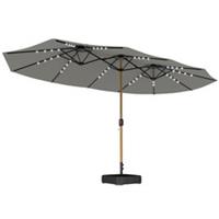 Outsunny Double Sided Garden Parasol w/ 48 Solar LED Lights 4.6m Light Grey