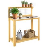 Outsunny Wooden Potting Bench Table with Aluminium Worktop