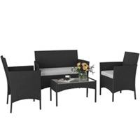 Outsunny 4 Piece Rattan Garden Furniture Sofa Set with Cushions, Black