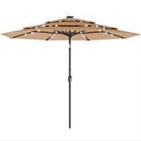 Outsunny 2.8 m Garden Parasol Umbrella with Light, Patio Umbrella, Khaki