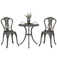 Outsunny Outdoor Bistro Set Cast Aluminium Patio Furniture for 2, Brown