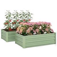Outsunny Set of 2 Raised Garden Bed Galvanised Planter Box, Light Green