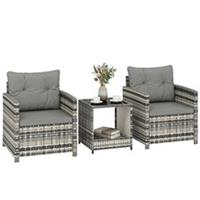 Outsunny Rattan Garden Furniture Bistro Set with Cushion, Mixed Grey