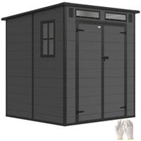 Outsunny 6 x 6 ft Plastic Garden Shed with Floor, Lockable Doors, Dark Grey