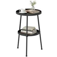 Outsunny Patio Side Table, 2-Tier Round Coffee End Table, Black