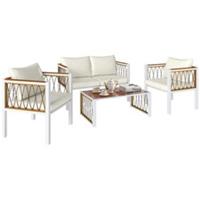 Outsunny 4 Seater Rattan Garden Furniture Set with Metal Frame, Cream White