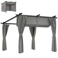 Outsunny 3 x 3(m) Metal Pergola with Retractable Roof and Sidewalls, Light Grey