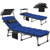 Outsunny Folding Sun Lounger, Sunbed with Canopy, Dark Blue