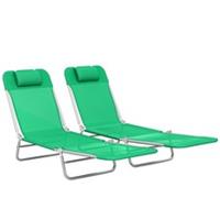 Outsunny 2 Pieces Sun Loungers Foldable Reclining Chair, Dark Green