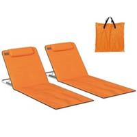 Outsunny 2 Pieces Outdoor Beach Mat Steel Reclining Chair Set Orange