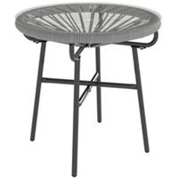 Outsunny Rattan Side Table w/ Tempered Glass Tabletop, Light Grey