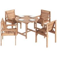 Outsunny Garden Dining Set, Round Table and Chairs w/ Parasol Hole, Natural