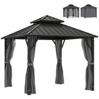 Outsunny 3 x 3(m) Hardtop Gazebo with Metal Roof, Netting and Curtains, Grey