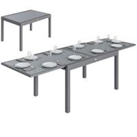 Outsunny Aluminium Extending Garden Table, Glass Top Dining Table, Grey