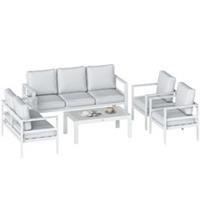 Outsunny Aluminium Garden Furniture Sofa Set with Olefin Cushions, White