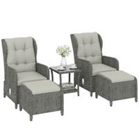 Outsunny Garden Furniture Set, Rattan Reclining Garden Chair Set, Cream