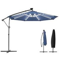 Outsunny 3 m Garden Cantilever Parasol with Solar Light, Rotation, Navy Blue