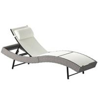 Outsunny Rattan Sun Lounger with 5 Position Back, Texteline Seat, Cream