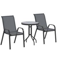 Outsunny Garden Bistro Set, Small Garden Set w/ Stackable Chairs, Dark Grey