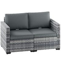 Outsunny 2 Seater Rattan Garden Sofa with Deep Seat, Wide Arms, Mixed Grey
