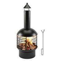Outsunny Chimney Fire Pit, Portable Wood Burning Firepit with Poker, Black