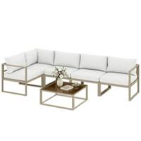 Outsunny 6 Seater Aluminium Garden Furniture Set with Table, Cushions, White