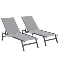Outsunny Sun Loungers for Garden Set of 2 with Side Tray Table, Grey