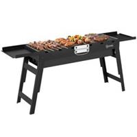 Outsunny BBQ Grill, Charcoal Barbecue with 2 Side Shelves and Handle, Black