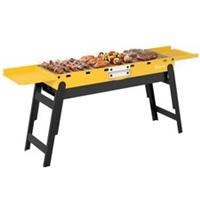 Outsunny BBQ Grill, Charcoal Barbecue with 2 Side Shelves and Handle, Yellow