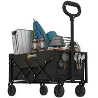 Outsunny 60L Festival Trolley on Wheels, Collapsible Wagon Cart, Black