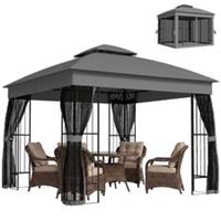 Outsunny 3 x 3 m Garden Gazebo with Shelves, UPF50+ Permanent Gazebo