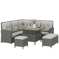 Outsunny 6 PCs Rattan Garden Furniture Sectional Corner Sofa, Dark Grey