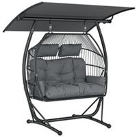 Outsunny Double Hanging Egg Chair with Canopy, Egg Swing Chair, Dark Grey
