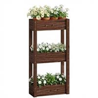 Outsunny 3-Tier Wooden Raised Planter, Raised Garden Bed on Legs