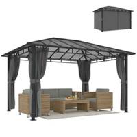 Outsunny 3 x 4 m Hardtop Gazebo with PC Roof, Aluminium Frame, Dark Grey