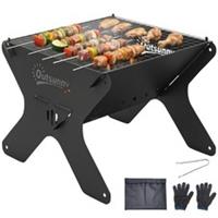 Outsunny 2-In-1 Portable BBQ Grill and Camping Fire Pit with Gloves