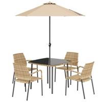 Outsunny 4 Seater Rattan Dining Set with Parasol, Light Brown