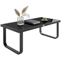 Outsunny Garden Coffee Table Outdoor Side Table with Glass Top Black