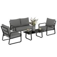 Outsunny 4 Piece Garden Furniture Set, Outdoor Sofa Set, Black