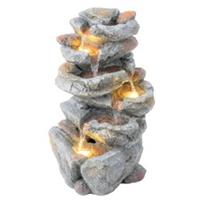 Outsunny Outdoor Water Fountain with 6-Tier Rock Style, LED Lights, Grey