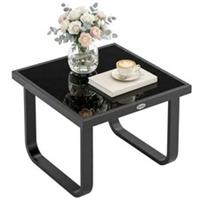 Outsunny Garden Coffee Table Outdoor Side Table with Glass Top Black